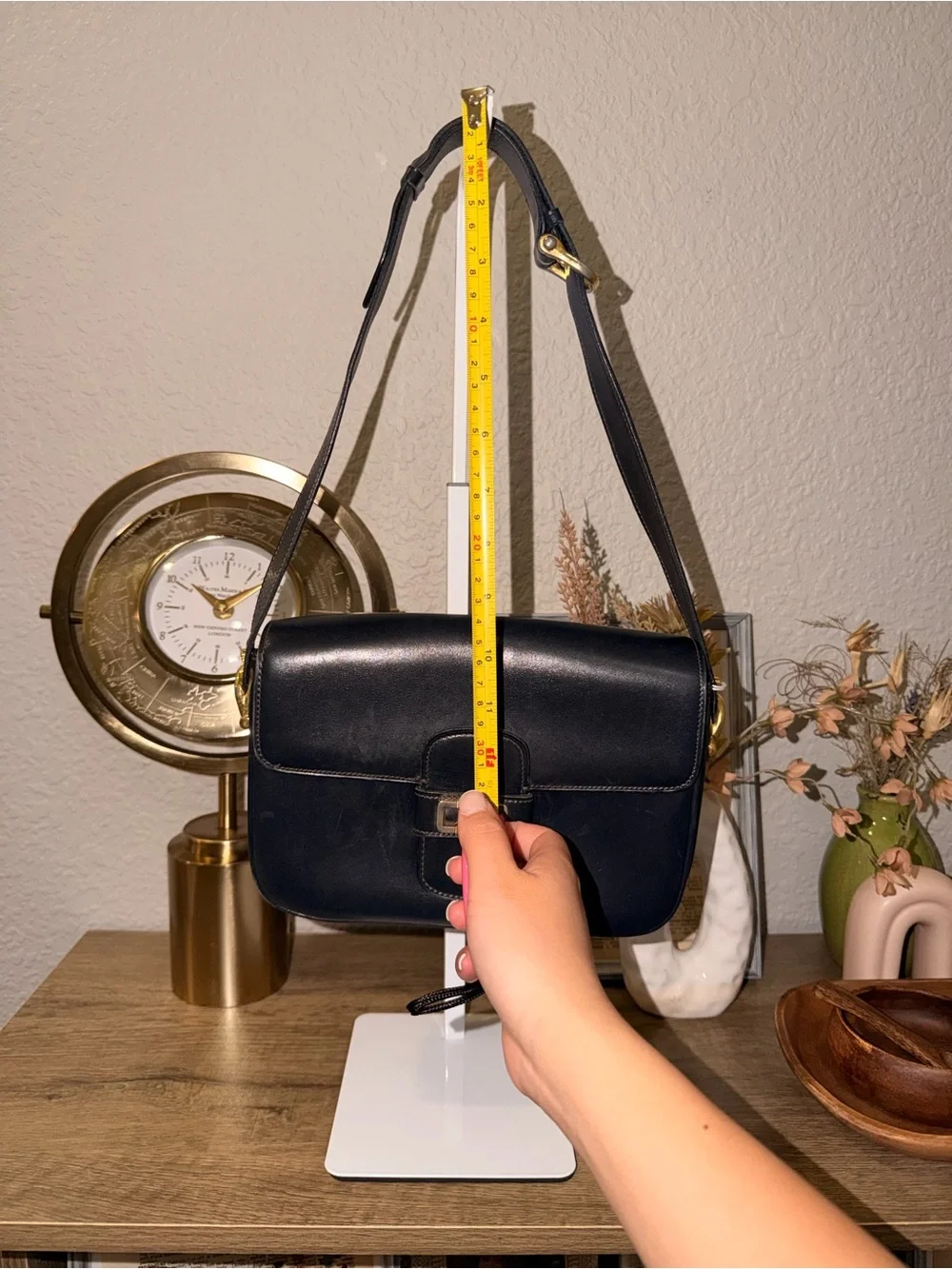Vintage Black Leather Celine Shoulder Bag with Gold Hardware